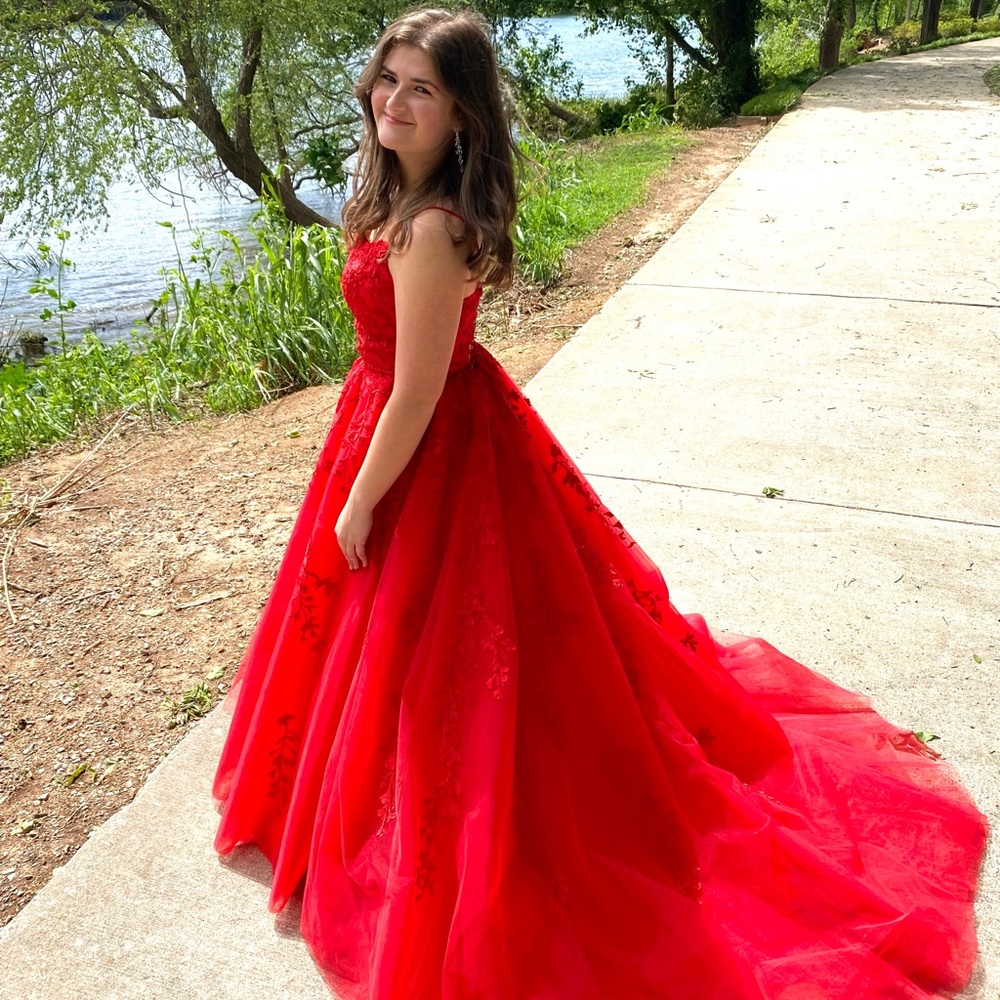 Sherri Hill Dress 53116 in red. Great condition only worn once. Fits many sizes - Picture 3 of 6